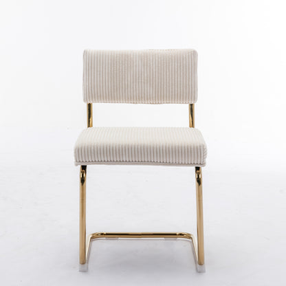 Set of 2 Modern Dining Chairs in Corduroy Fabric with Gold Metal Base- Beige_2