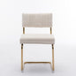 Set of 2 Modern Dining Chairs in Corduroy Fabric with Gold Metal Base- Beige_2