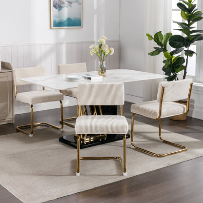 Set of 2 Modern Dining Chairs in Corduroy Fabric with Gold Metal Base- Beige_15
