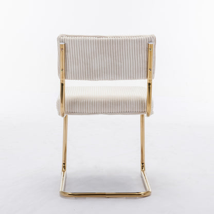 Set of 2 Modern Dining Chairs in Corduroy Fabric with Gold Metal Base- Beige_6