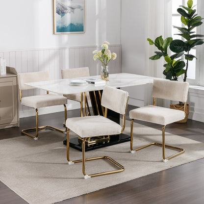 Set of 2 Modern Dining Chairs in Corduroy Fabric with Gold Metal Base- Beige_14
