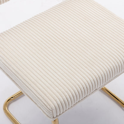 Set of 2 Modern Dining Chairs in Corduroy Fabric with Gold Metal Base- Beige_8