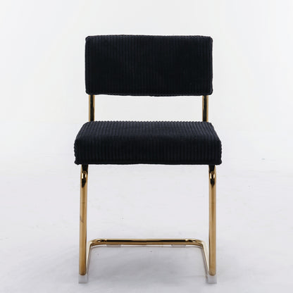 Set of 2 Modern Dining Chairs in Corduroy Fabric with Gold Metal Base- Black_2