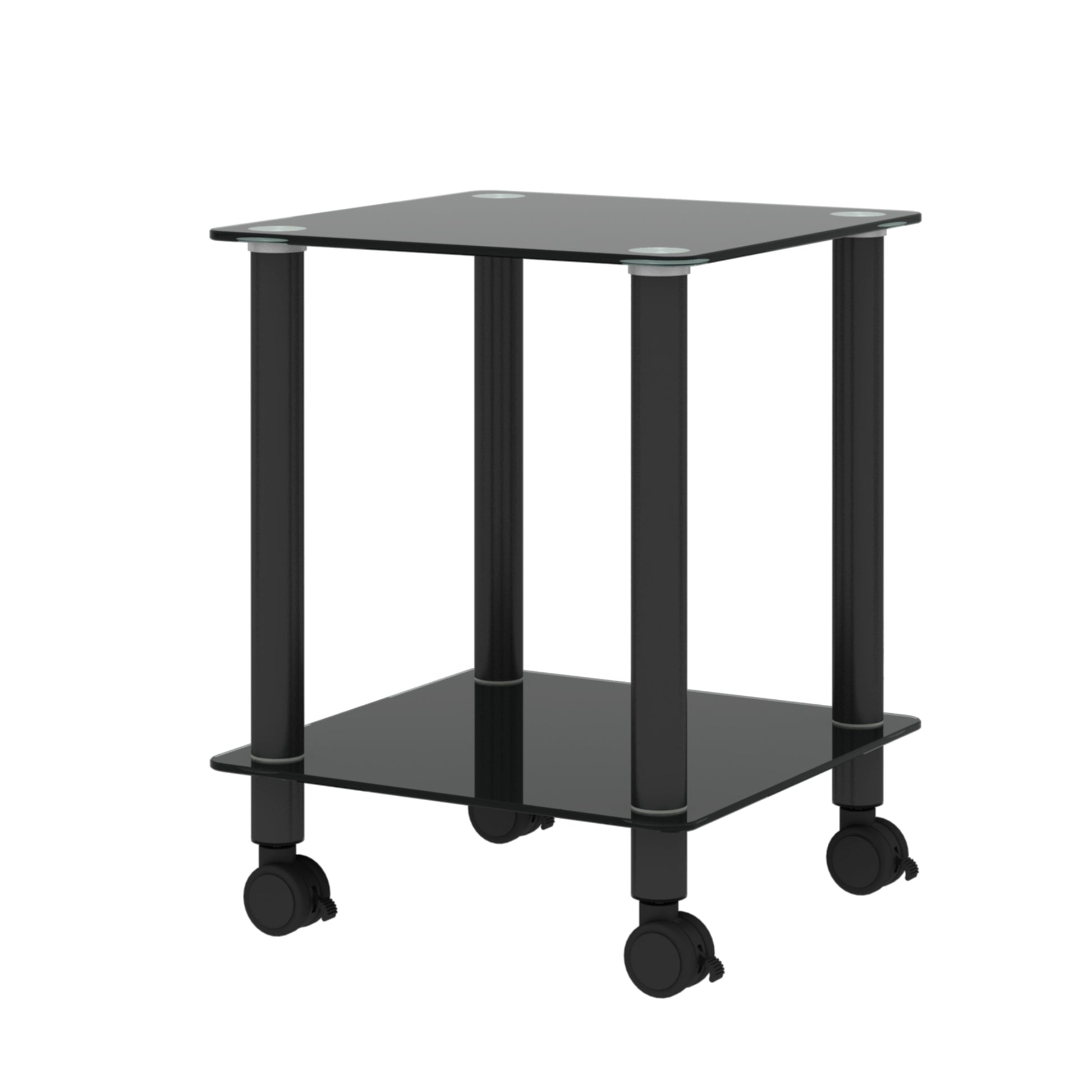 2 pcs Modern Design Coffee Table Tempered Glass End Table Night Stand- Black_17
