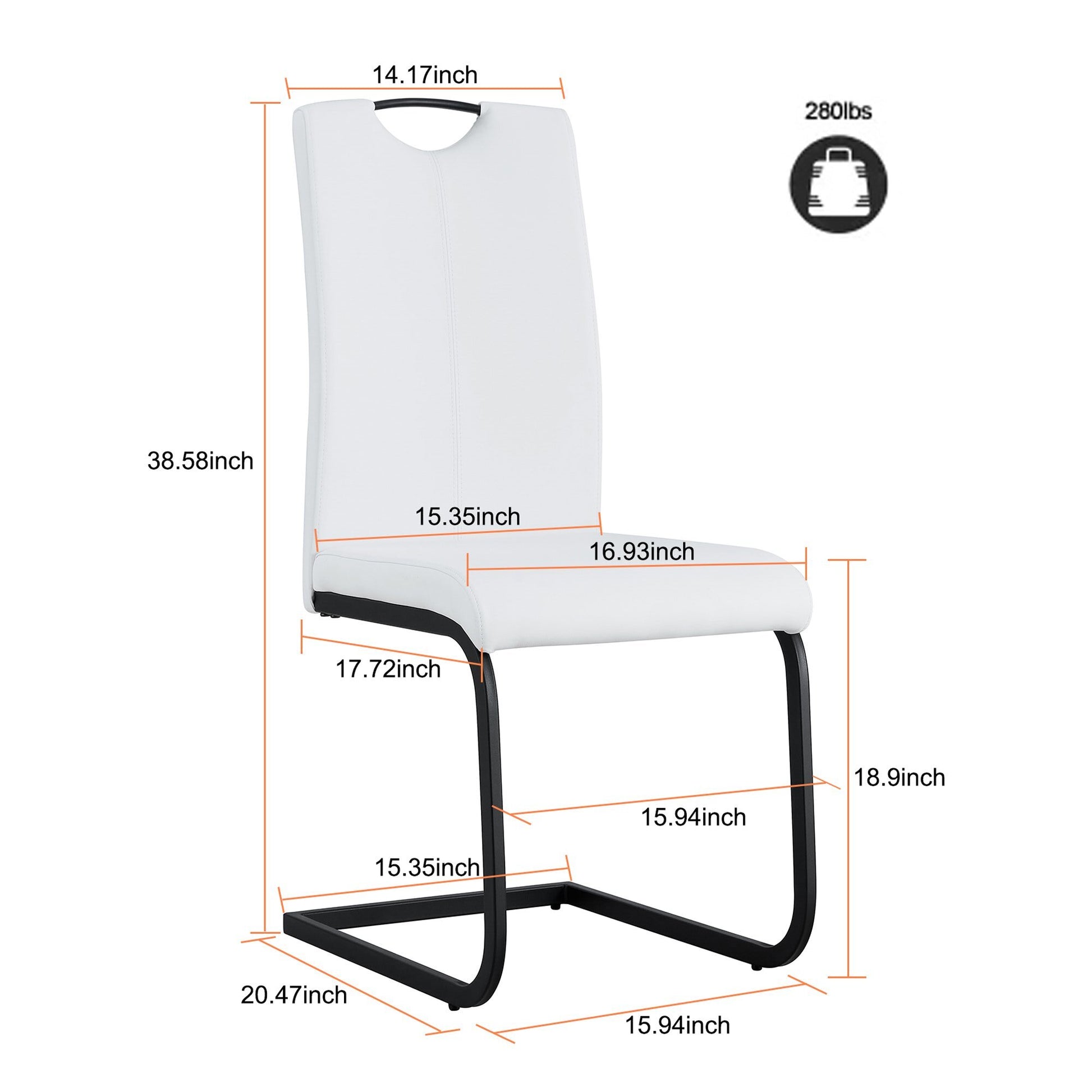 2 pcs Modern Design Dining Kitchen Chair PU Leather with Metal Legs- White_4