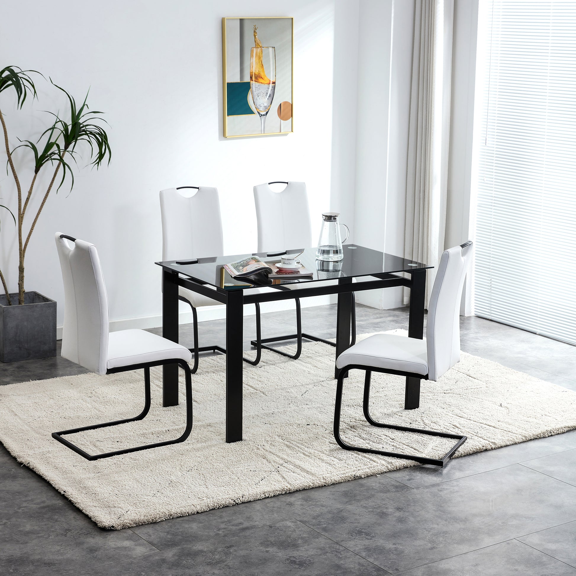 2 pcs Modern Design Dining Kitchen Chair PU Leather with Metal Legs- White_1