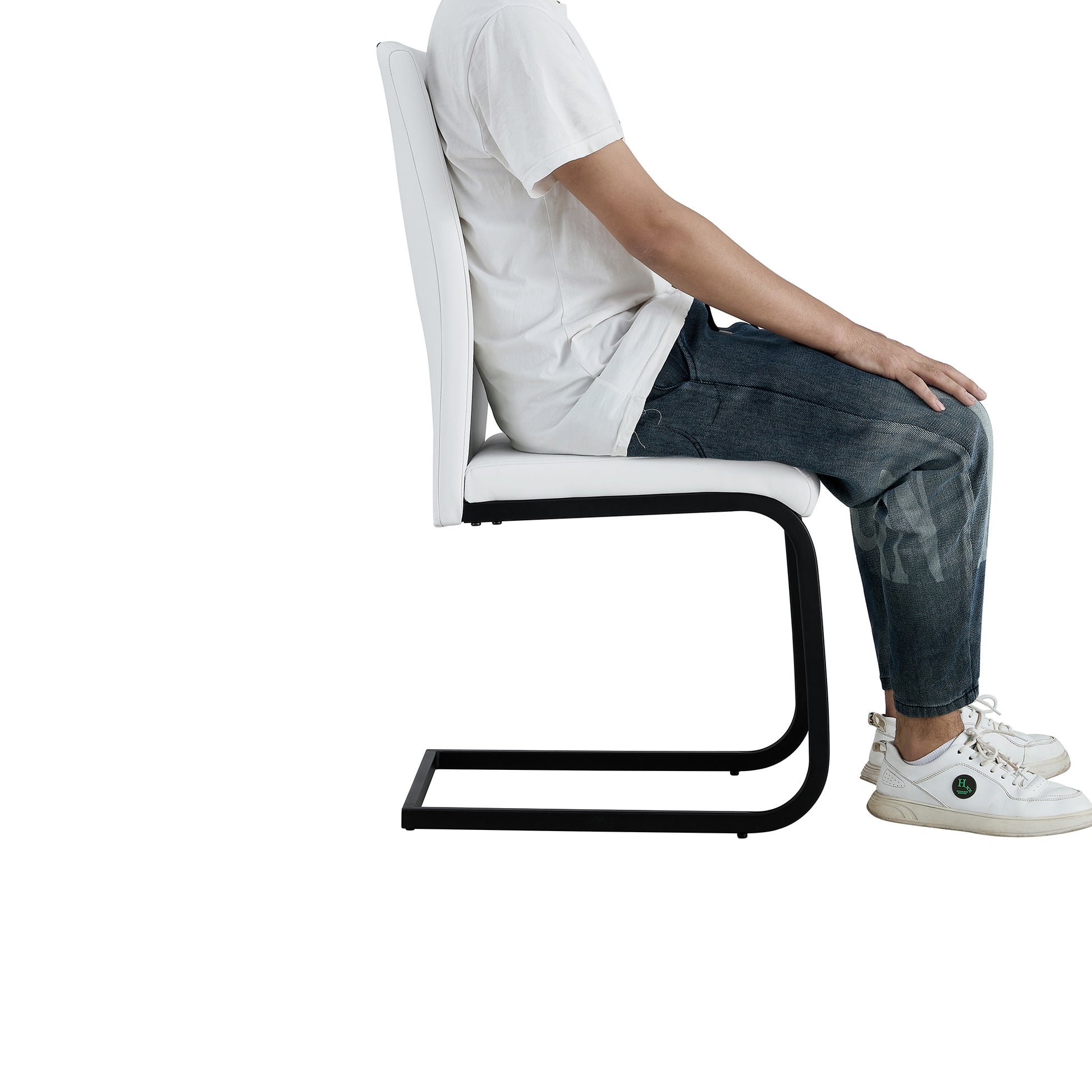 2 pcs Modern Design Dining Kitchen Chair PU Leather with Metal Legs- White_6