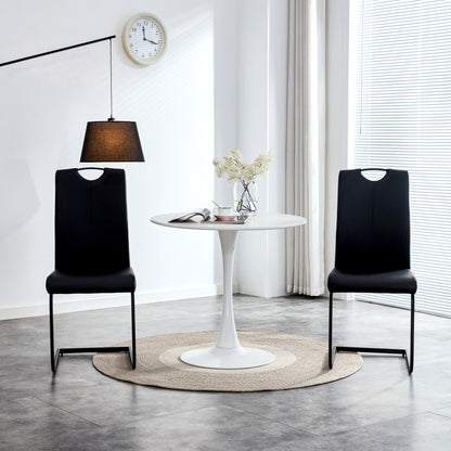 2 pcs Modern Design Dining Kitchen Chair PU Leather with Metal Legs- Black_0