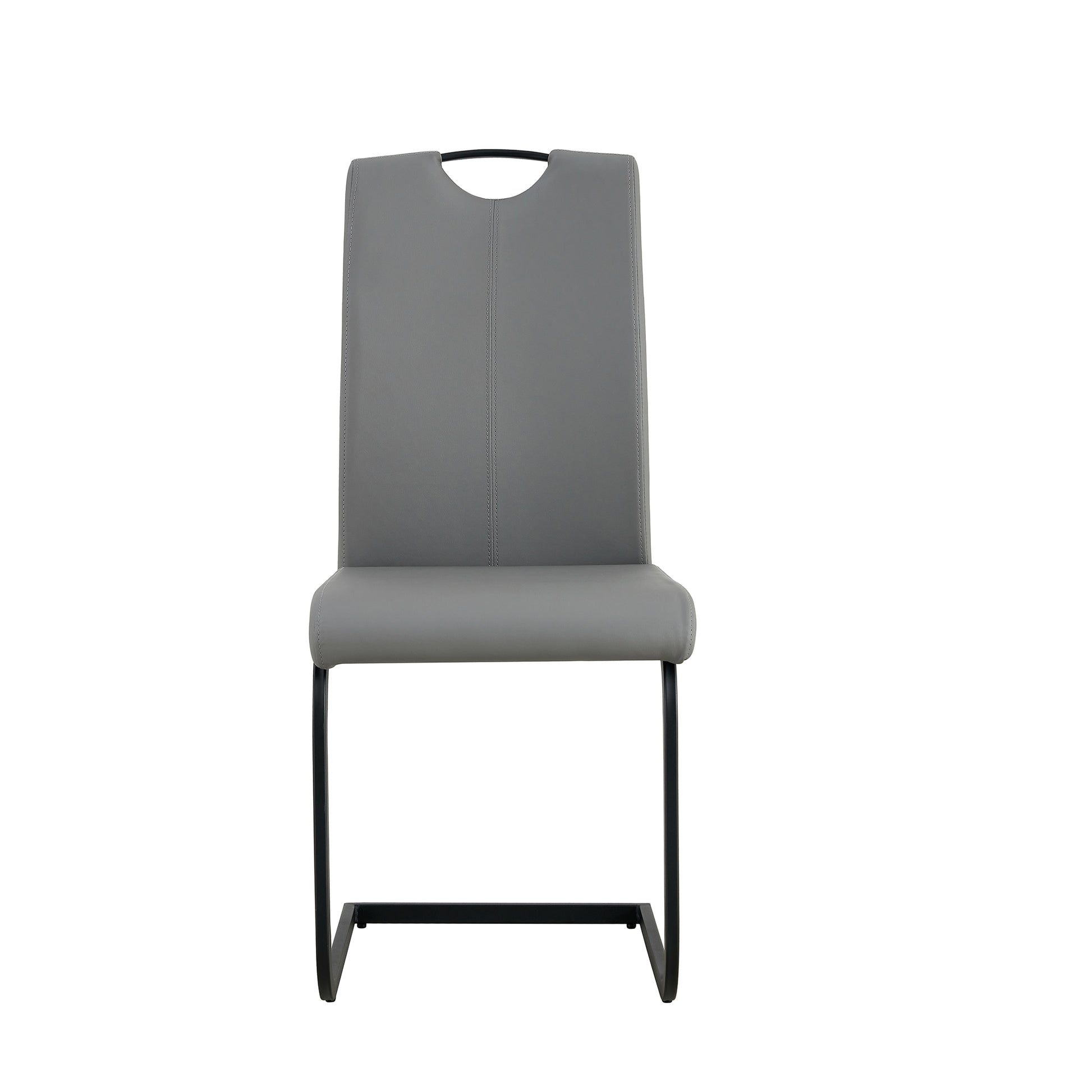 2 pcs Modern Design Dining Kitchen Chair PU Leather with Metal Legs- Grey_5