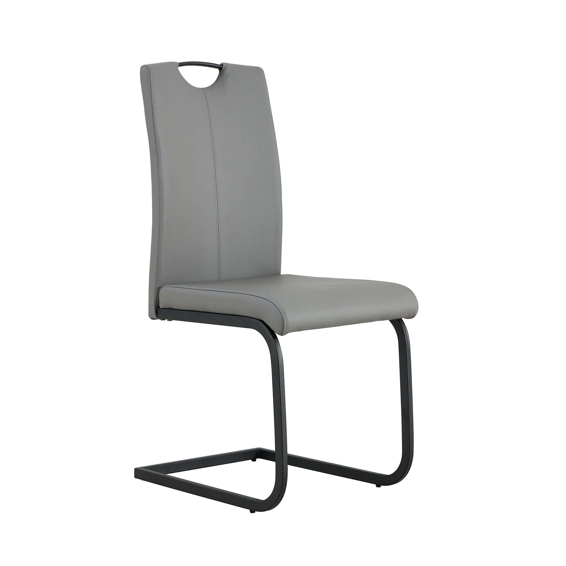 2 pcs Modern Design Dining Kitchen Chair PU Leather with Metal Legs- Grey_3