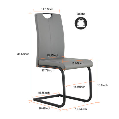 2 pcs Modern Design Dining Kitchen Chair PU Leather with Metal Legs- Grey_17