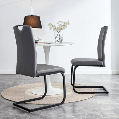 2 pcs Modern Design Dining Kitchen Chair PU Leather with Metal Legs- Grey_1