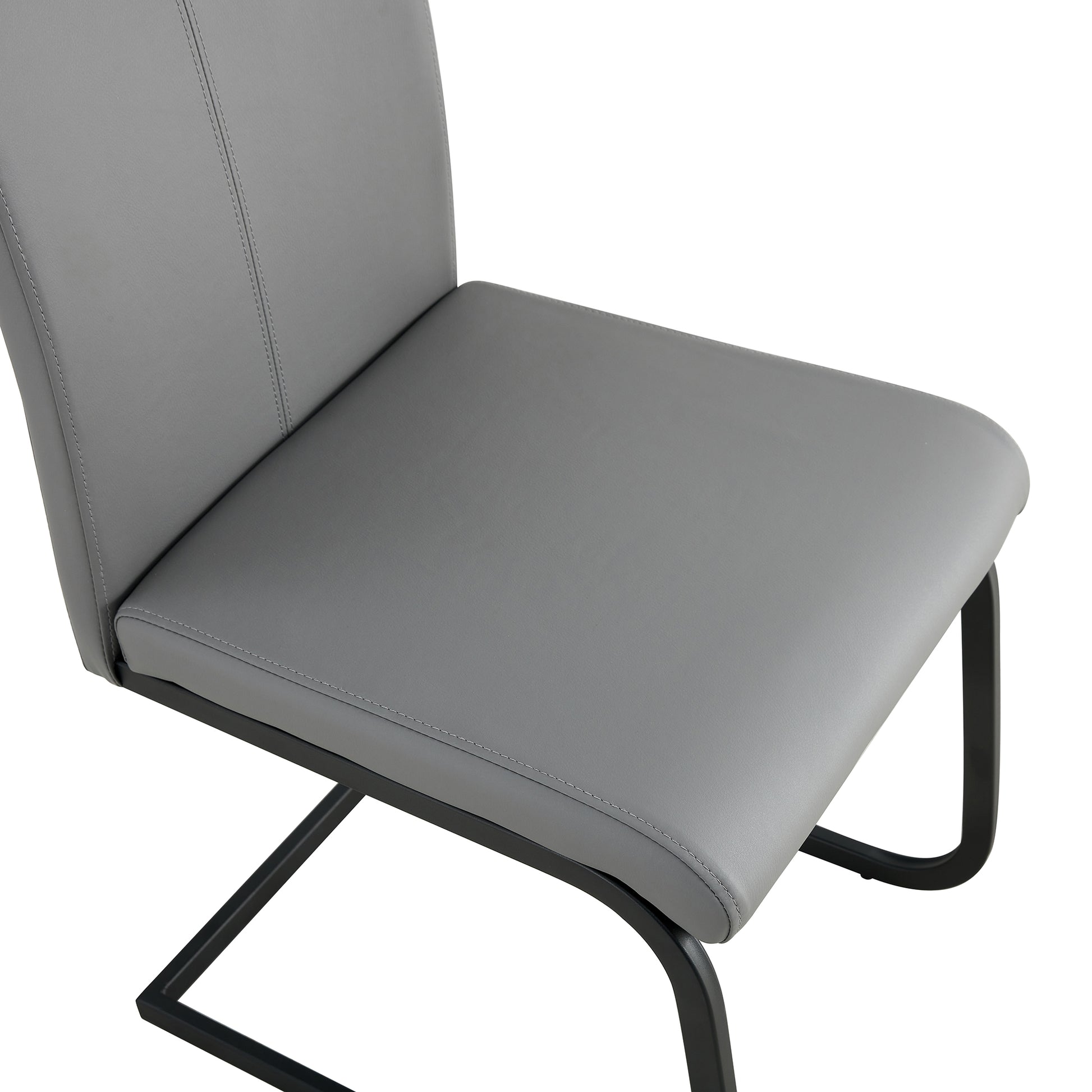 2 pcs Modern Design Dining Kitchen Chair PU Leather with Metal Legs- Grey_12