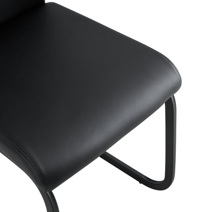 2 pcs Modern Design Dining Kitchen Chair PU Leather with Metal Legs- Black_8