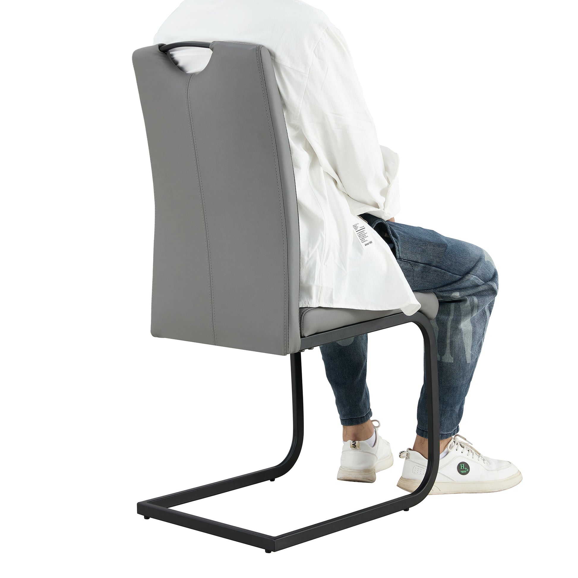 2 pcs Modern Design Dining Kitchen Chair PU Leather with Metal Legs- Grey_9
