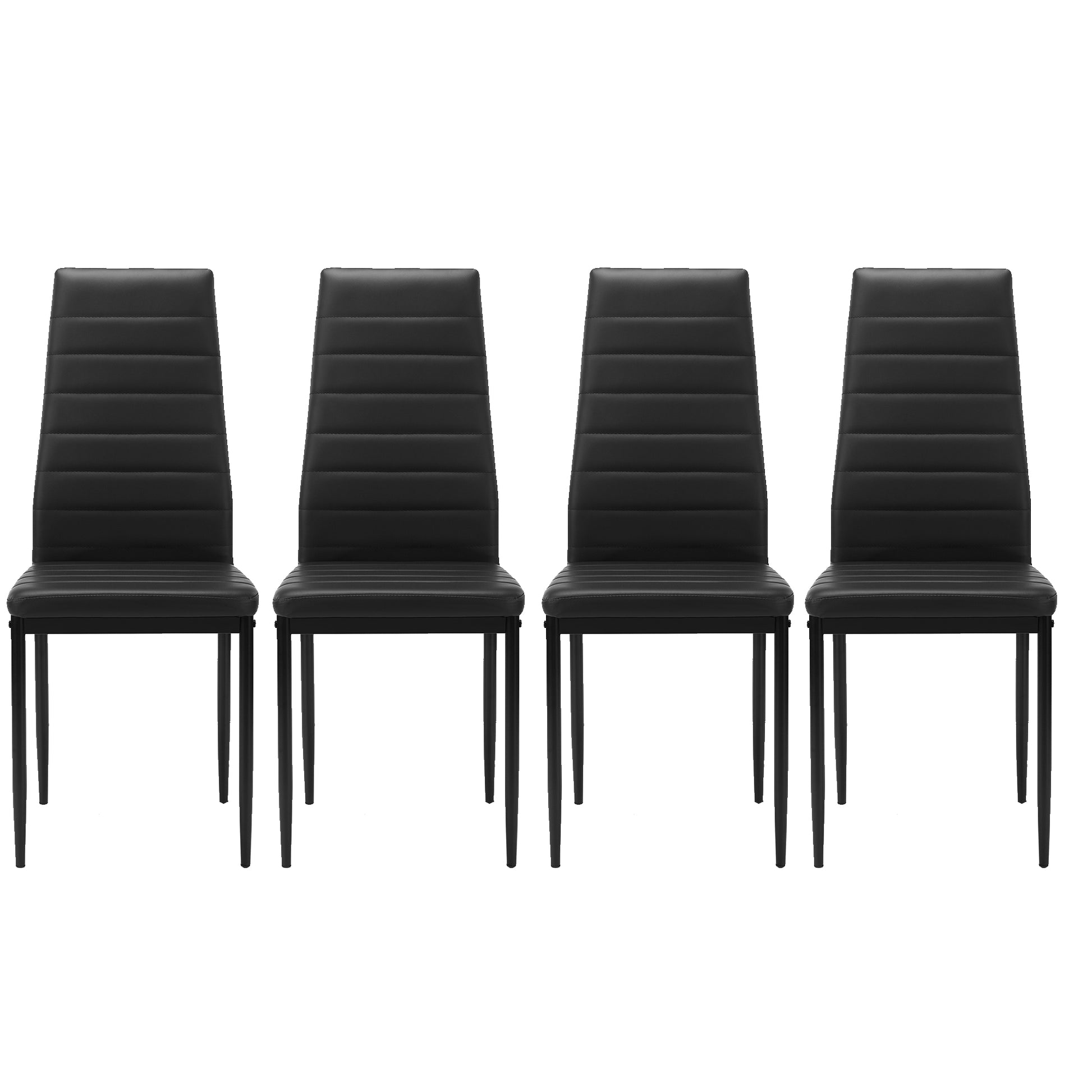 4 pcs Modern Vertical Design Dining Kitchen Chair PU Leather with Metal Legs- Black_1