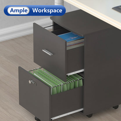 2 Drawers Office Rolling File Cabinet Storage Printer Stand with Lock- Dark Gray_4