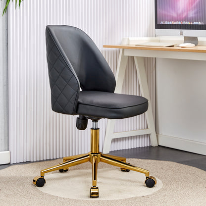 Height Adjustable PU Leather Upholstered Home and Office Swivel Chair- Black_4