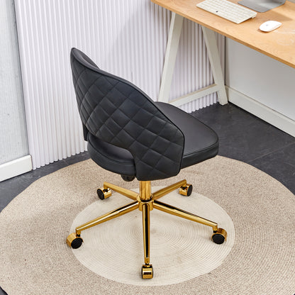 Height Adjustable PU Leather Upholstered Home and Office Swivel Chair- Black_3