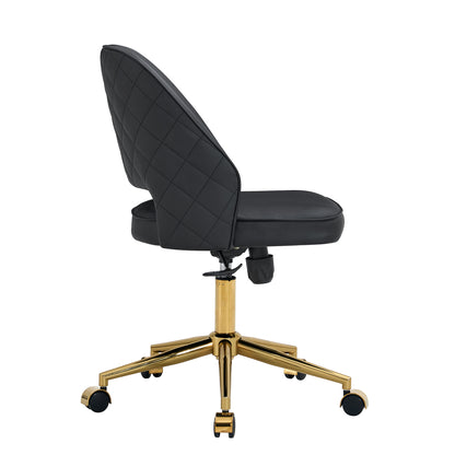 Height Adjustable PU Leather Upholstered Home and Office Swivel Chair- Black_7