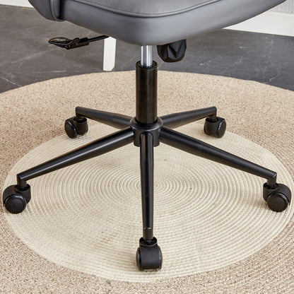 Height Adjustable PU Leather Upholstered Home and Office Swivel Chair- Dark Gray_5