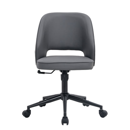 Height Adjustable PU Leather Upholstered Home and Office Swivel Chair- Dark Gray_8