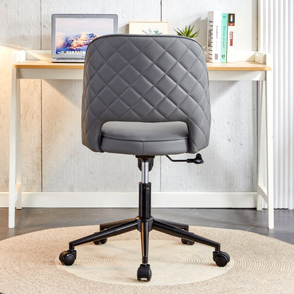 Height Adjustable PU Leather Upholstered Home and Office Swivel Chair- Dark Gray_4