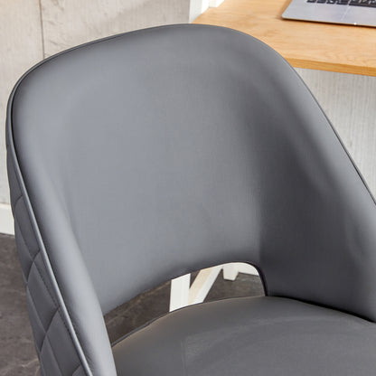 Height Adjustable PU Leather Upholstered Home and Office Swivel Chair- Dark Gray_14