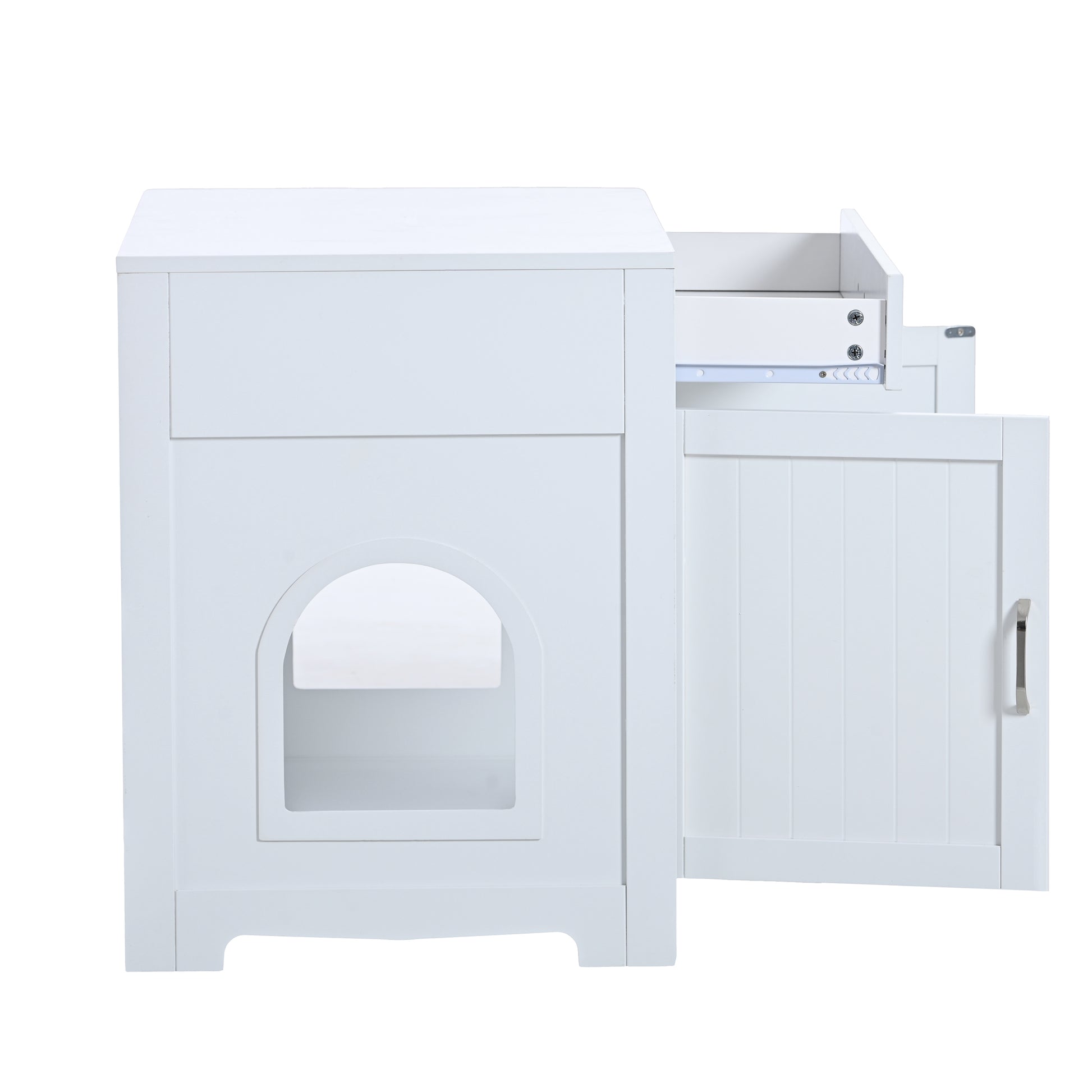 2 Doors Hidden Cat Enclosure Box Furniture Side Table with Hidden Plug- White_10