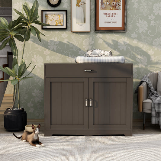 2 Doors Hidden Cat Enclosure Box Furniture Side Table with Hidden Plug- Walnut_0