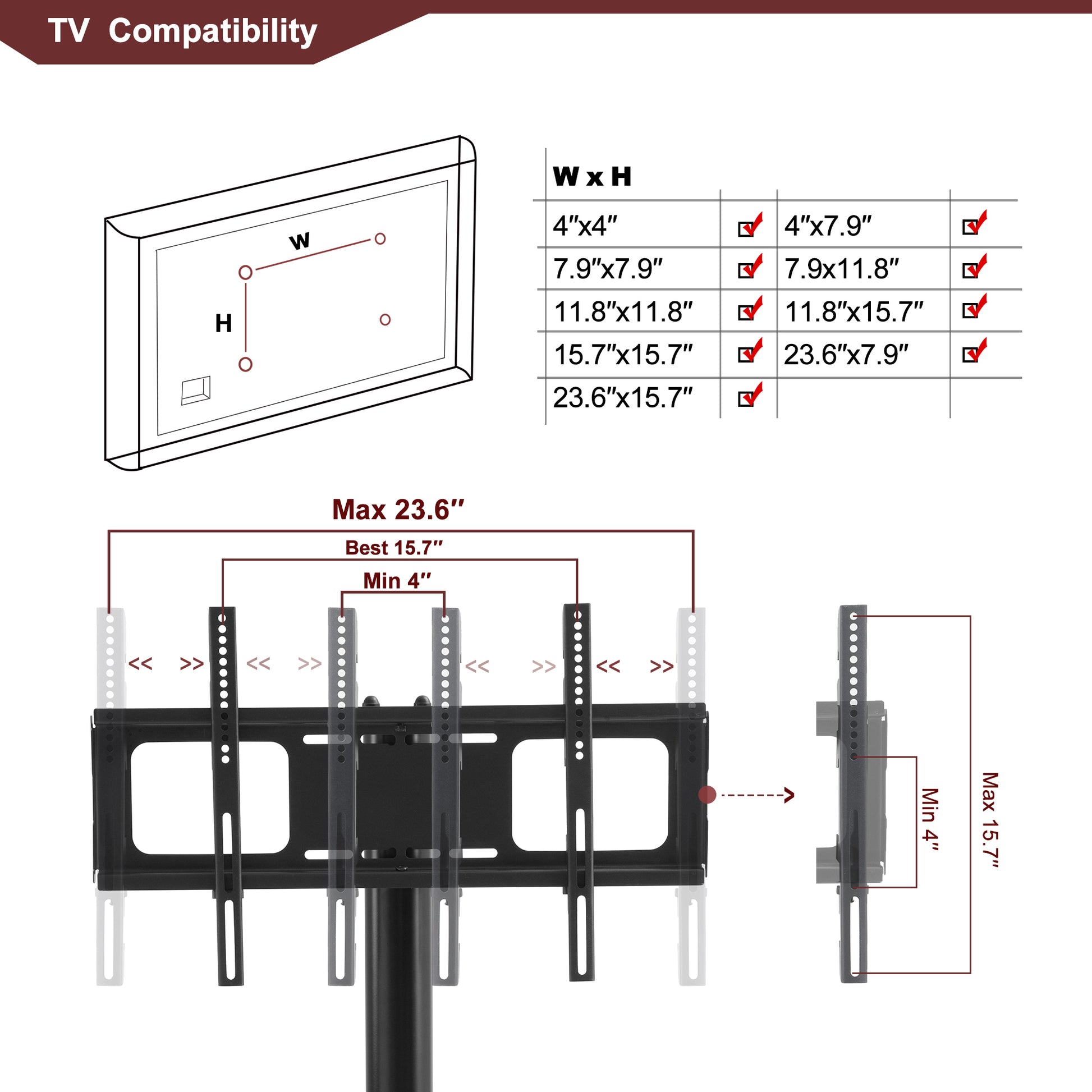 3-Tier Multi-functional TV Stand Height Adjustable Swivel Bracket - Black_7