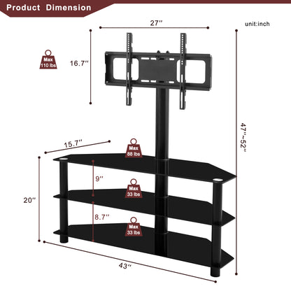3-Tier Multi-functional TV Stand Height Adjustable Swivel Bracket - Black_4