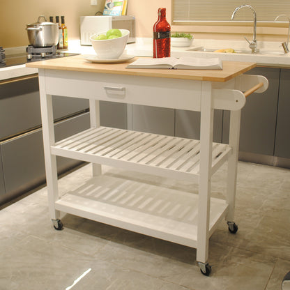 Simple Design Mobile Kitchen Island with Two Lockable Wheels- White_5