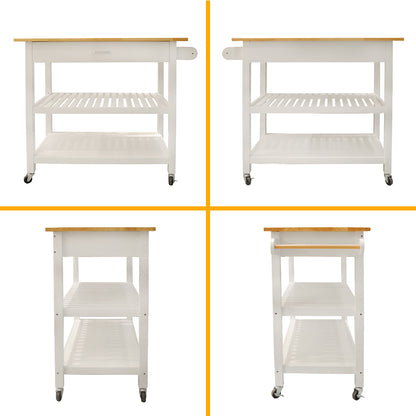 Simple Design Mobile Kitchen Island with Two Lockable Wheels- White_17