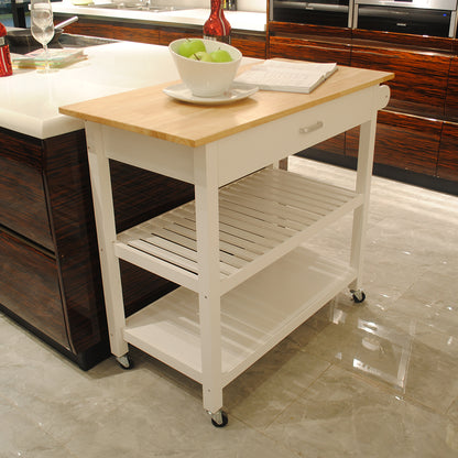 Simple Design Mobile Kitchen Island with Two Lockable Wheels- White_3