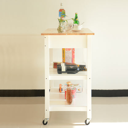 Simple Design Mobile Kitchen Island with Two Lockable Wheels- White_4