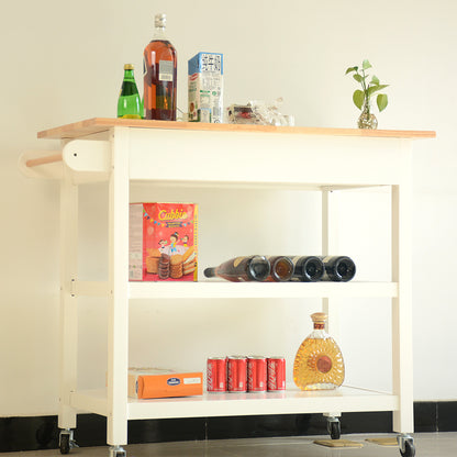 Simple Design Mobile Kitchen Island with Two Lockable Wheels- White_2