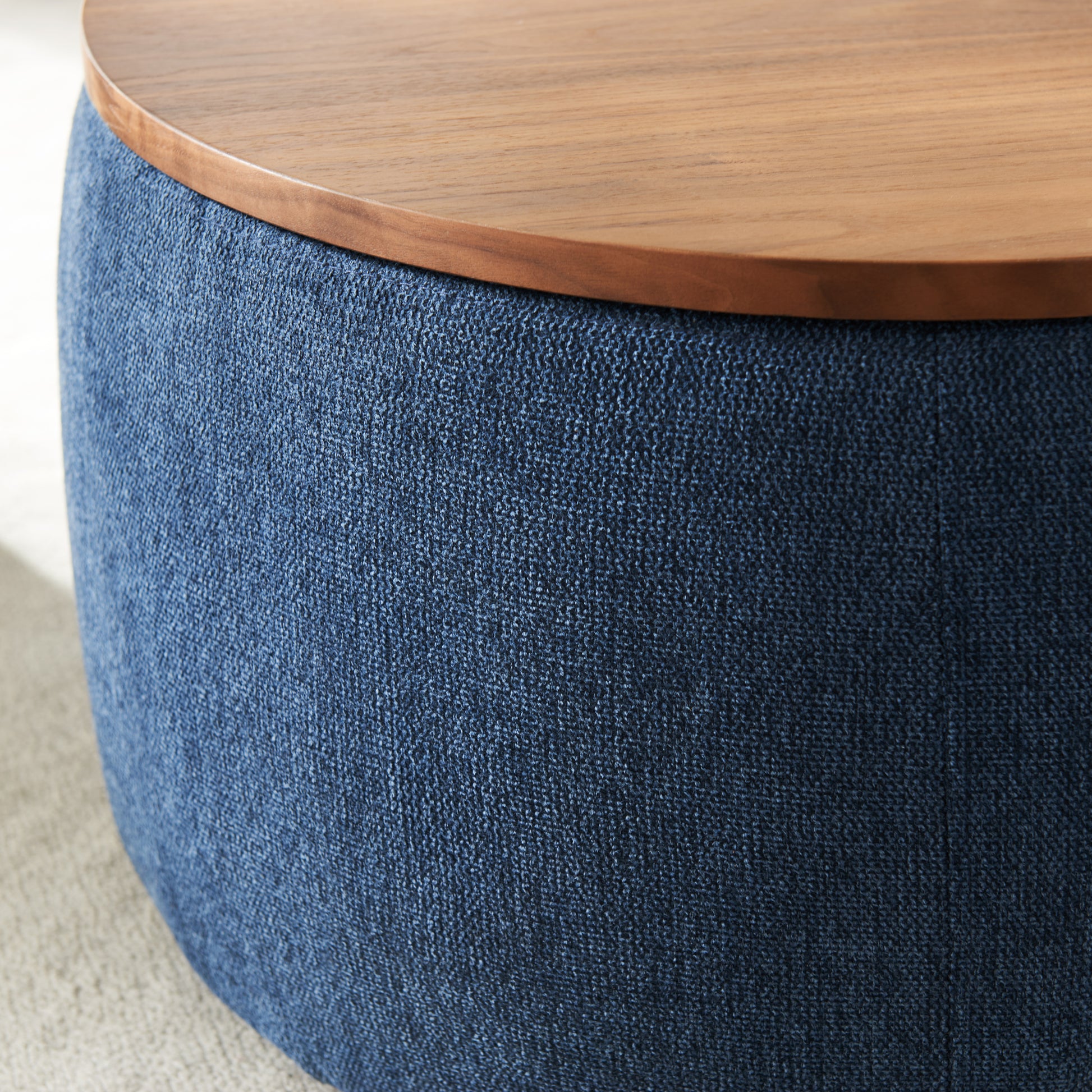 2 in 1 Round Storage Organizer and Foot Stool with Wooden Lid- Navy_3