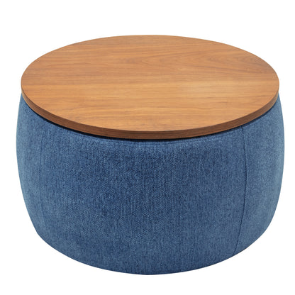 2 in 1 Round Storage Organizer and Foot Stool with Wooden Lid- Navy_9