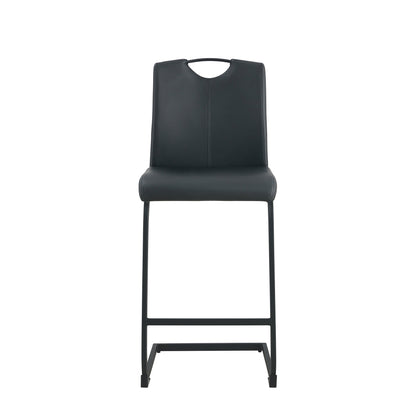 Set of 2 PU Faux Leather Upholstered High Bar Stool Chair with Back Rest- Black_7