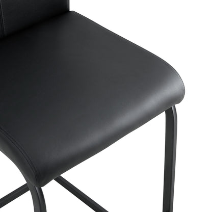 Set of 2 PU Faux Leather Upholstered High Bar Stool Chair with Back Rest- Black_17