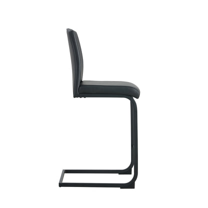 Set of 2 PU Faux Leather Upholstered High Bar Stool Chair with Back Rest- Black_6