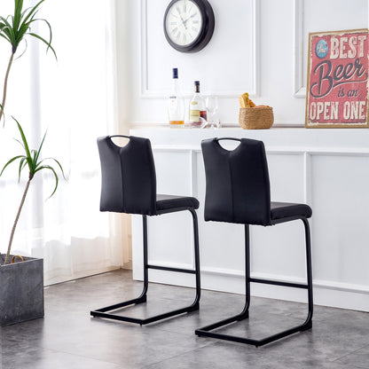 Set of 2 PU Faux Leather Upholstered High Bar Stool Chair with Back Rest- Black_3