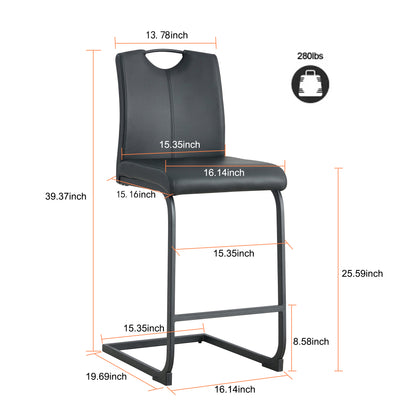 Set of 2 PU Faux Leather Upholstered High Bar Stool Chair with Back Rest- Black_4