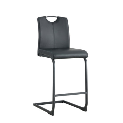 Set of 2 PU Faux Leather Upholstered High Bar Stool Chair with Back Rest- Black_9