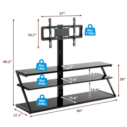 Floor Media Storage Stand With Mount Height Adjustable Swivel Bracket - Black_3