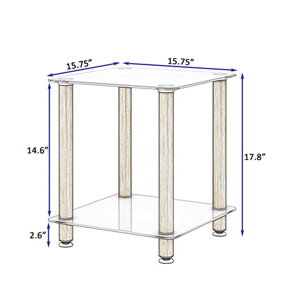 2-Tier End Table Modern Night Stand Side Table with Storage Shelve- White+Oak, 2 pcs_10