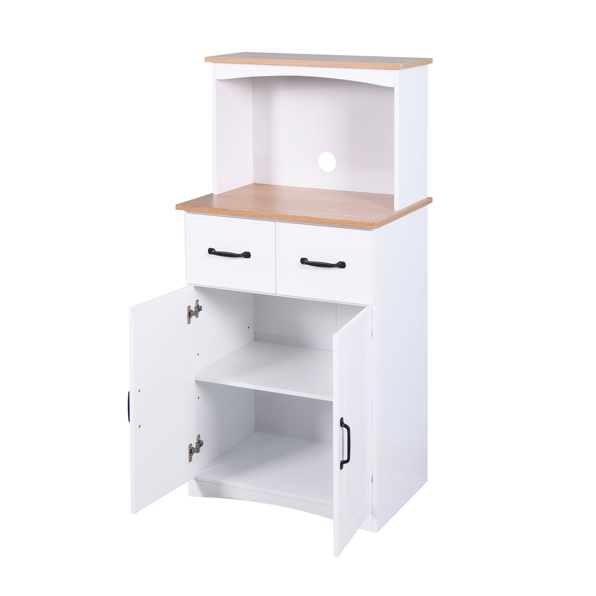 Wooden Kitchen Pantry Storage Microwave Cabinet with Storage Drawer- White_8