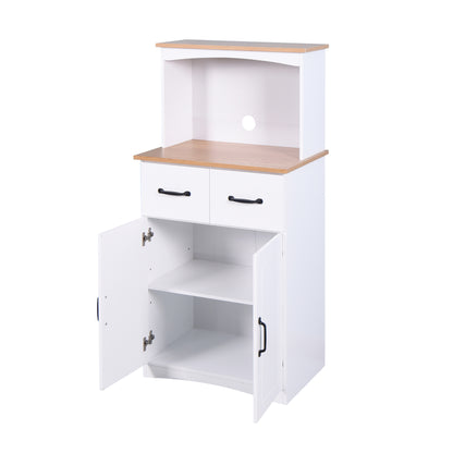 Wooden Kitchen Pantry Storage Microwave Cabinet with Storage Drawer- White_8