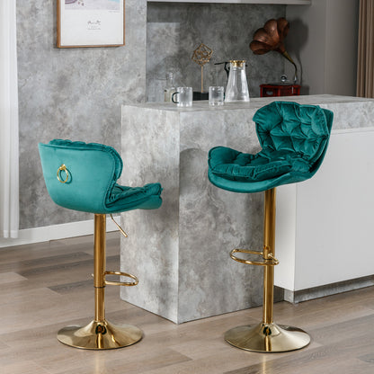 Swivel Bar Stools Set of 2 Counter Height Adjustable Velvet Upholstery- Green_14